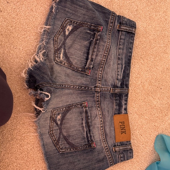 Pink (Victoria Secret) Denim Distressed Women’s Shorts — Blue - Picture 3 of 3